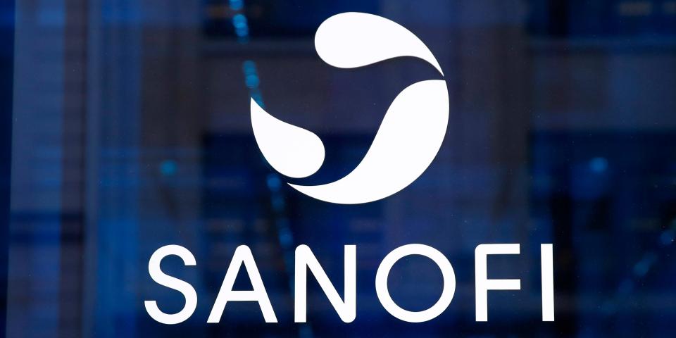 FILE - In this Feb. 7, 2019 the logo of French drug maker Sanofi is pictured at the company's headquarters, in Paris. French pharmaceutical group Sanofi ensured that it will make its COVID-19 vaccine, when ready, available in all countries, hours after the company's CEO said the United States will get first access. (AP Photo/Christophe Ena, File)