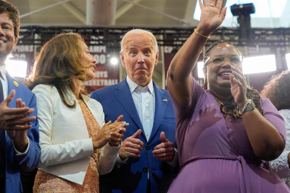 Joe Biden at a campaign event at Renaissance High School in Detroit earlier this month (AP)