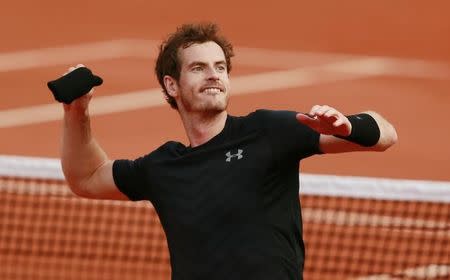 Men's Singles - Great Britain's Andy Murray celebrates winning his first round match. Action Images via Reuters / Jason Cairnduff