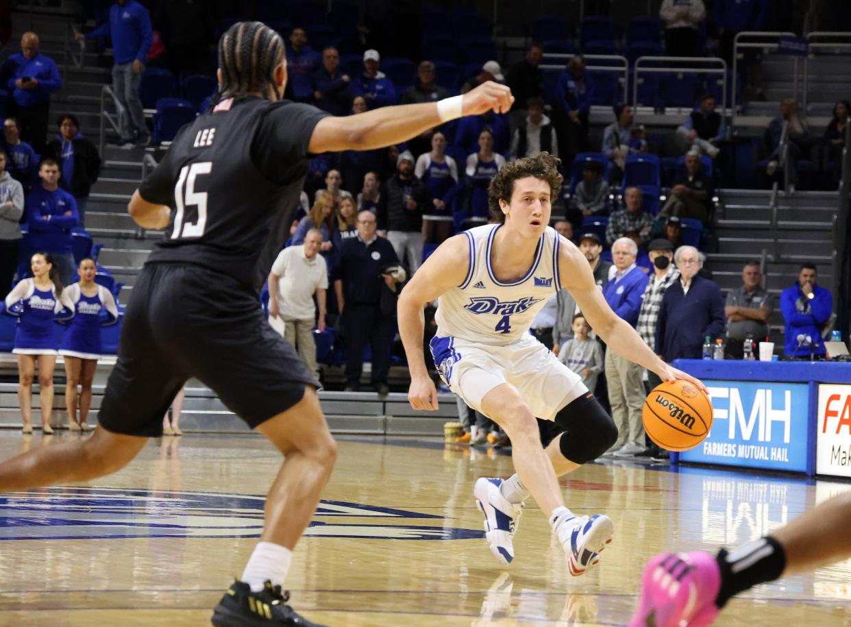 Drake's Conor Enright (4), shown during the Dec. 2 game against Missouri State, scored a career-high 18 points Thursday against Grambling State.