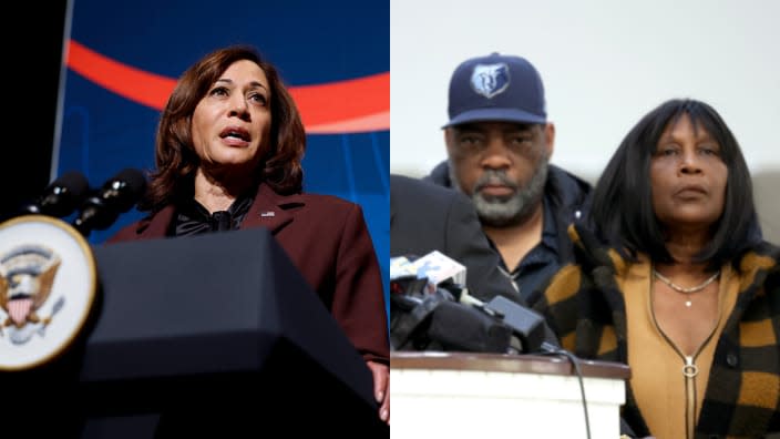 Left to right: Vice President Kamala Harris and the parents of Tyre Nichols. (Photo: Getty Images)