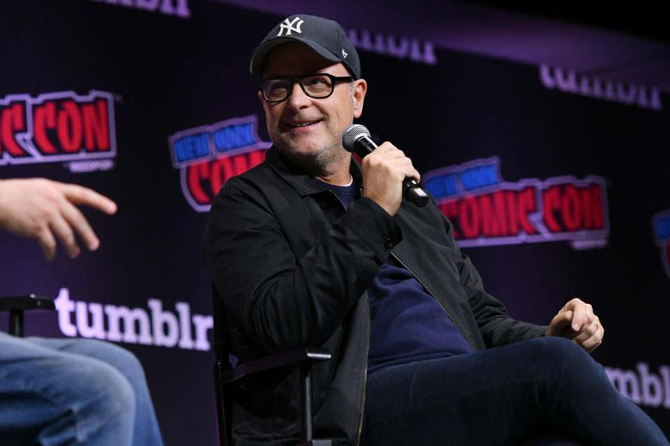 NEW YORK, NEW YORK - OCTOBER 14: (L-R) Chris Hewitt and Matthew Vaughn speak onstage at MATTHEW VAUGHN: From KICKASS to KINGSMAN to ARGYLLE during New York Comic Con 2023 - Day 3 at Javits Center on October 14, 2023 in New York City. (Photo by Craig Barritt/Getty Images for ReedPop)