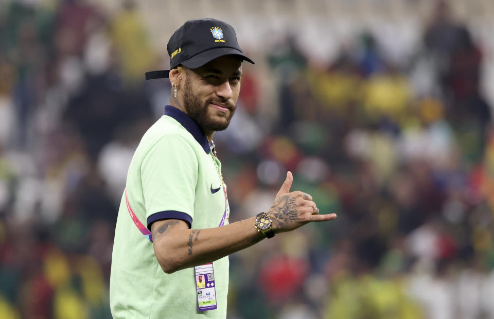 LUSAIL CITY, QATAR - DECEMBER 2: Neymar Jr of Brazil on the pitch following the FIFA World Cup Qatar 2022 Group G match between Cameroon and Brazil at Lusail Stadium on December 2, 2022 in Lusail City, Qatar. (Photo by Jean Catuffe/Getty Images)