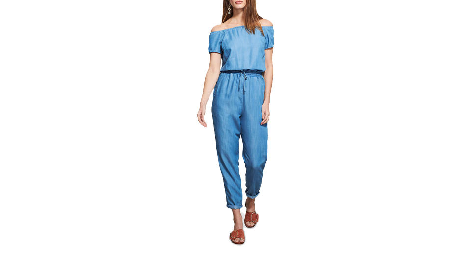 Sosandar Bardot Denim Jumpsuit