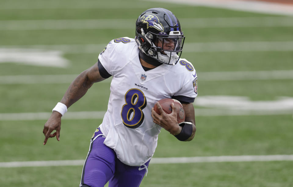 Lamar Jackson has been fantastic in the NFL, but playoff success has eluded him. (Photo by Michael Hickey/Getty Images)