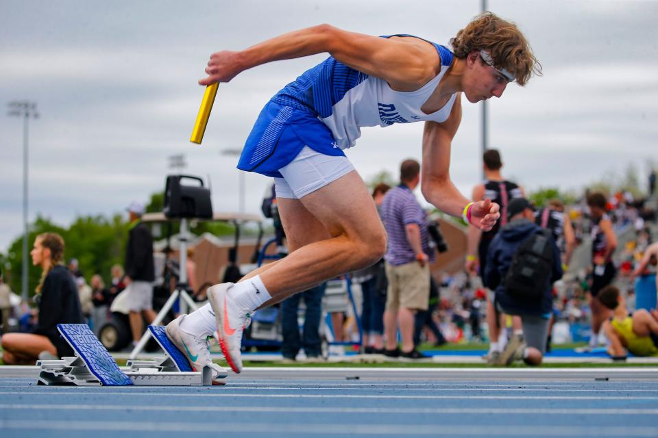 Danville competes in the Distance Medley Relay during the 2022 Iowa high school track and field state championships at Drake Stadium in Des Moines Friday, May 20, 2022.