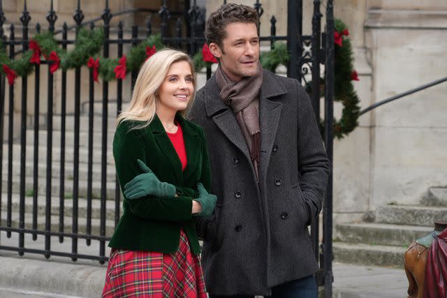 <p>Great American Media</p> Jen Lilley and Matthew Morrison in 'A Paris Christmas Waltz'