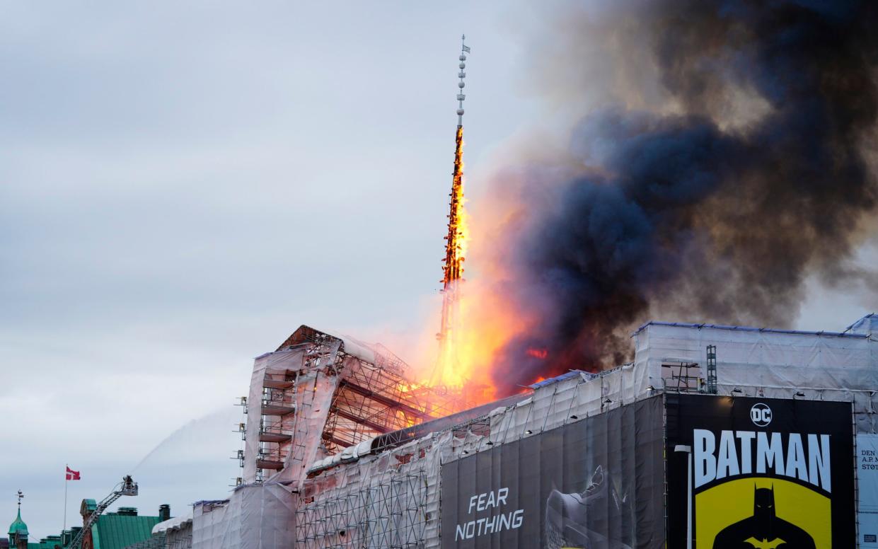 The 184ft spire featured four dragons, with crowns representing the ties between Denmark and its close neighbours Sweden and Norway