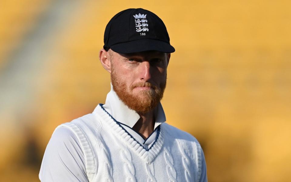 England captain Ben Stokes leaves the field at stumps on day one of the 5th Test Match between India and England at Himachal Pradesh Cricket Association Stadium on March 07, 2024 in Dharamsala, India