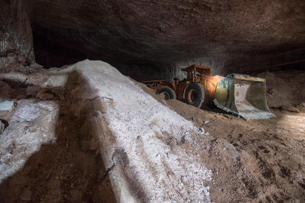 A piece of machinery sits underground at the Mosaic potash mine in Esterhazy, Sask.  (Liam Richards/The Canadian Press - image credit)