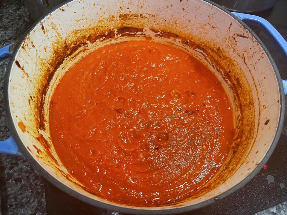 Cooking the sauce for Ina Garten's Penne Alla Vodka