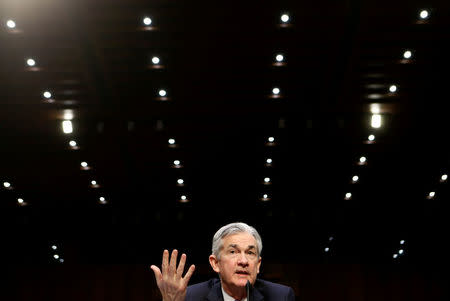 FILE PHOTO: Jerome Powell testifies before the Senate Banking, Housing and Urban Affairs Committee on his nomination to become chairman of the U.S. Federal Reserve in Washington, U.S., November 28, 2017. REUTERS/Joshua Roberts/File Photo