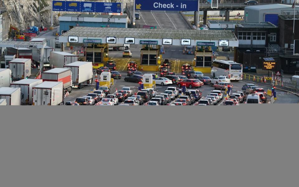 Traffic queues for ferries at the Port of Dover in Kent