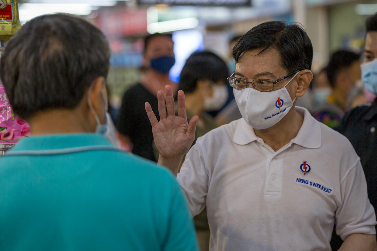 Heng Swee Keat, Singapore’s Deputy Prime Minister and PAP candidate for East Coast GRC, seen during a walkabout in Simei on Friday (3 July). (PHOTO: Dhany Osman / Yahoo News Singapore)