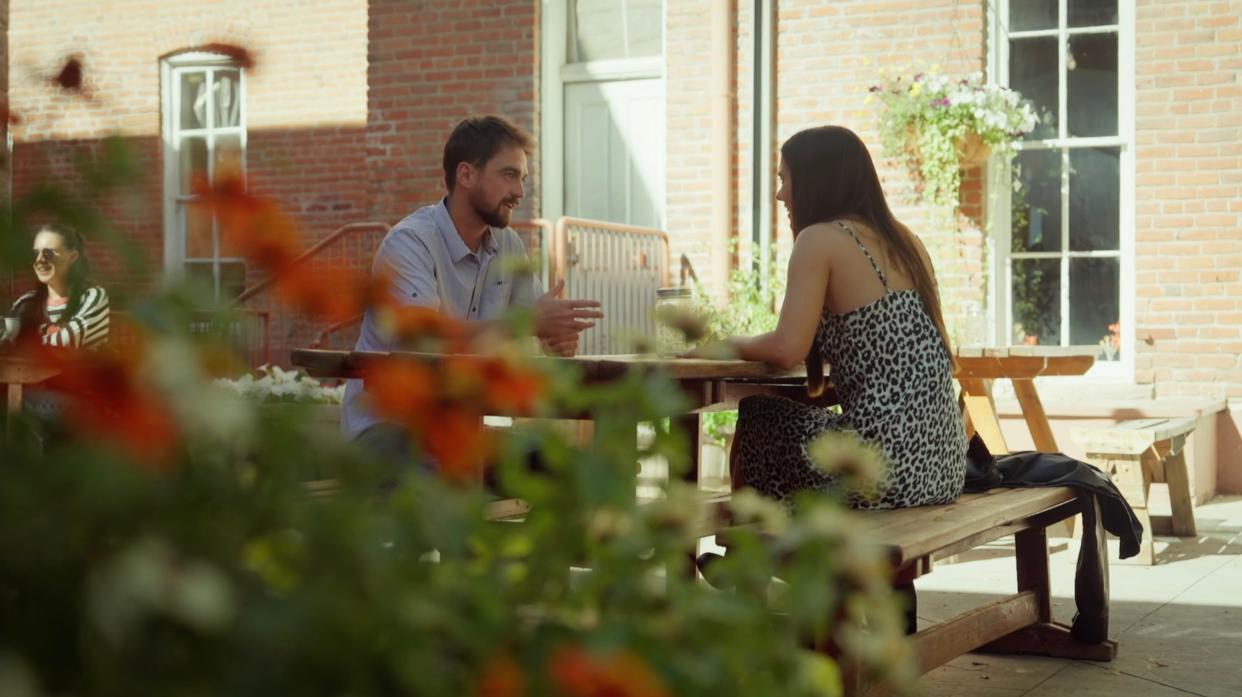 Emerson Sears, of Elkhart, Iowa, has a date with farmer Brandon Rogers during an episode of "Farmer Wants a Wife" titled "Temptation Strolls into Town" that aired March 14, 2024, on Fox.