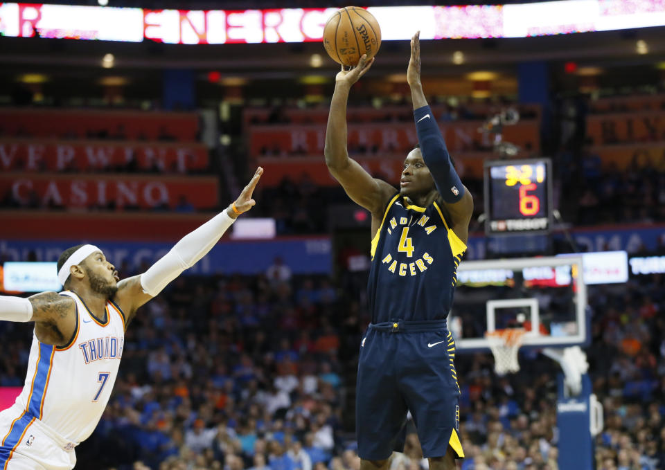 Victor Oladipo is shooting 44.3 percent from 3-point range. (AP)