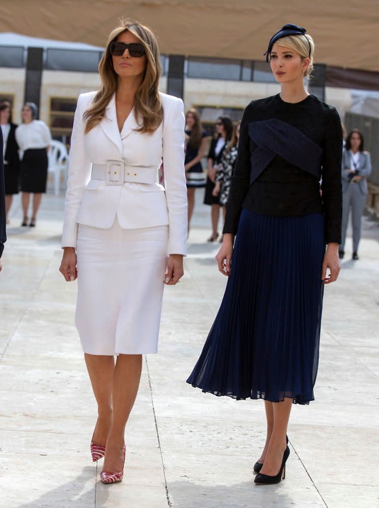 First lady Melania Trump and first daughter Ivanka Trump walk at the Western Wall plaza in Jerusalem’s Old City. (Photo: Getty Images)