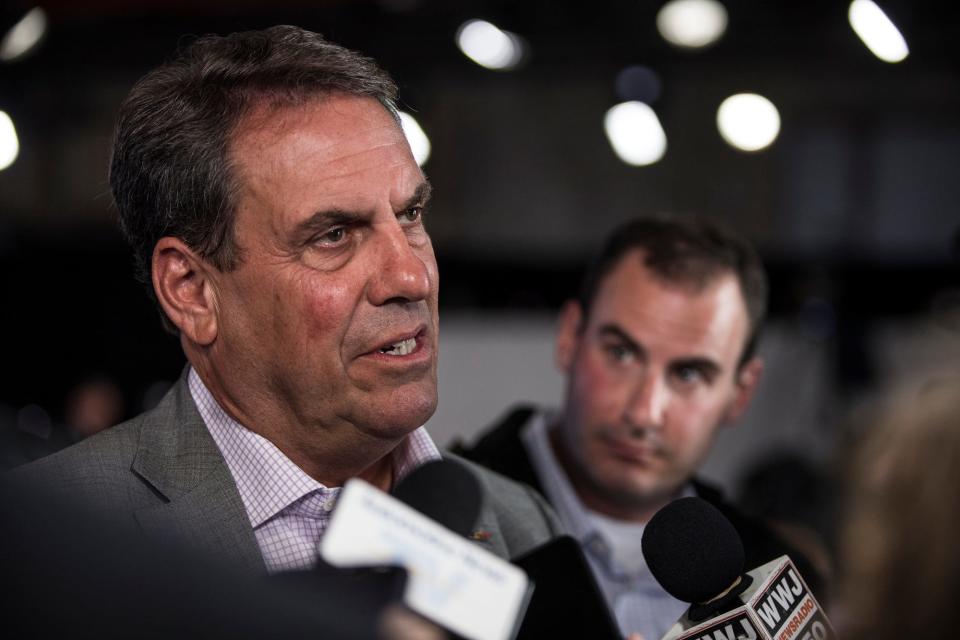 Mark Reuss, president of General Motor talks to media members after Cadillac unveils the new CT4-V and CT5-V at the Eastern in Detroit, Thursday, May 30, 2019.