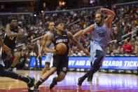 Mar 16, 2019; Washington, DC, USA; Washington Wizards guard Bradley Beal (3) drives to the basket as Memphis Grizzlies center Joakim Noah (55) defends during the fourth quarter at Capital One Arena. Mandatory Credit: Tommy Gilligan-USA TODAY Sports