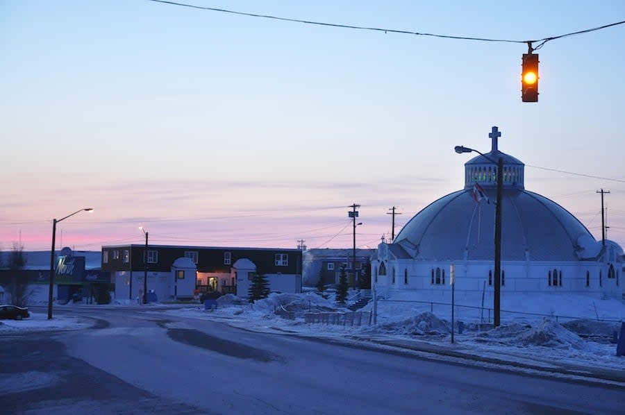 A file photo of Inuvik, N.W.T., in 2014. The town's naming committee is recommending a new name for Ruyant Crescent, which was named for a Catholic priest who for decades ran the notorious Grollier Hall. (Philippe Morin/CBC - image credit)