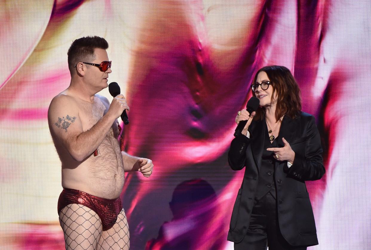 Power couple Nick Offerman and Megan Mullally co-hosted the 2022 Film Independent Spirit Awards.