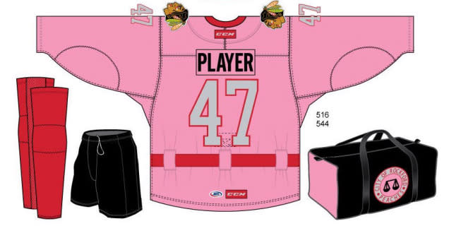 The back of the Rockford IceHogs’ special Rockford Peaches jerseys. (SportsLogos.net)