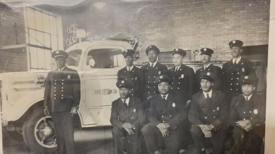 Captain Nathan Biffle at left with the firefighters of Station 3. / Credit: Denver Firefighter's Museum