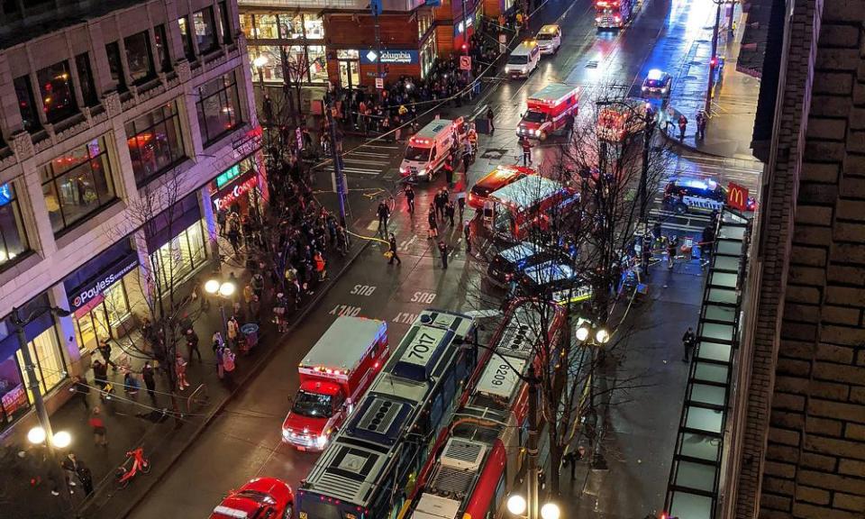 This handout image taken by Nikesh Parekh and posted on Twitter shows police activity at the scene of a shooting in downtown Seattle