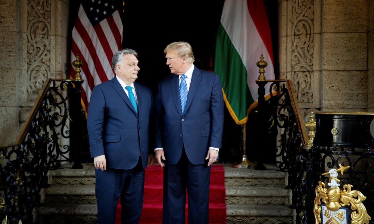 <span>Orbán with Trump at the former president’s Mar-a-Lago residence in Florida last month.</span><span>Photograph: Zoltán Fischer/Hungarian Prime Minister's Office/AFP/Getty Images</span>