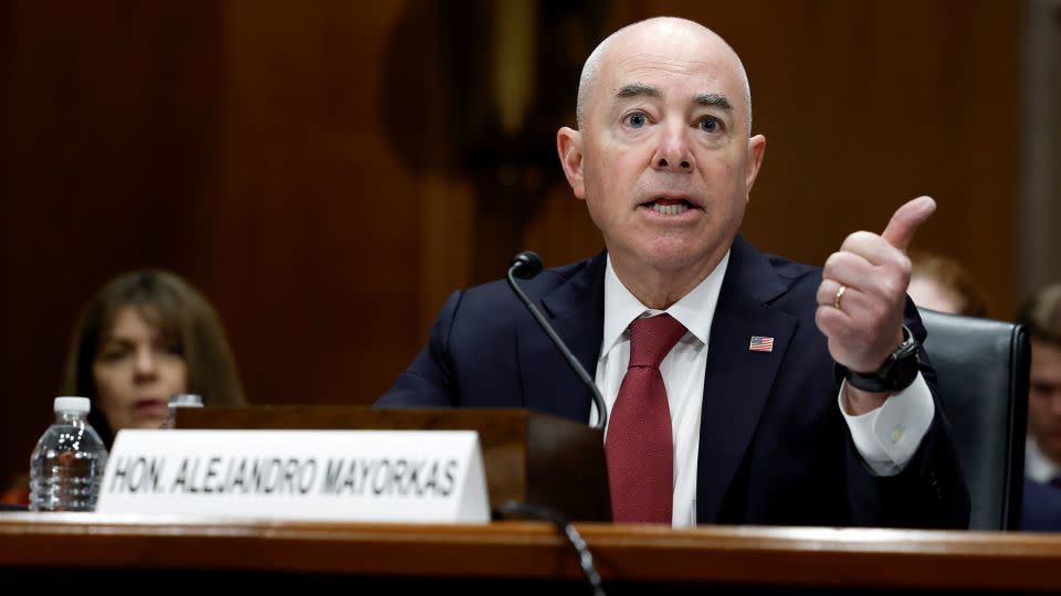 Homeland Security Secretary Alejandro Mayorkas appears before the Senate Committee on Homeland Security and Governmental Affairs in April. - Anna Moneymaker/Getty Images