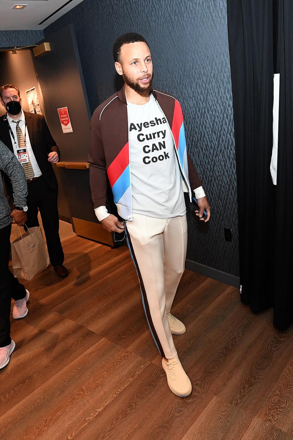 Stephen Curry #30 of the Golden State Warriors walks to the press conference after Game Five of the 2022 NBA Finals against the Boston Celtics on June 13, 2022 at Chase Center in San Francisco, California.