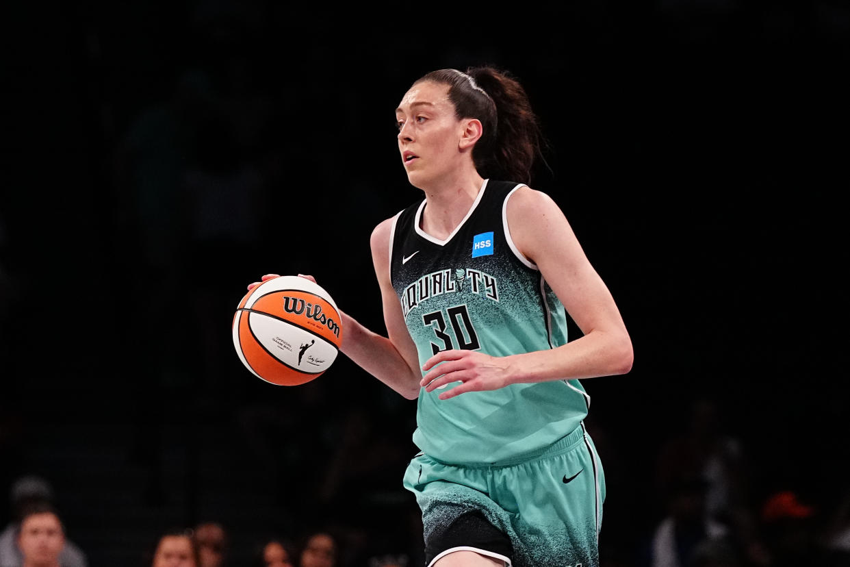 New York Liberty forward Breanna Stewart has scored 40 points three times this season. (Mitchell Leff/Getty Images)