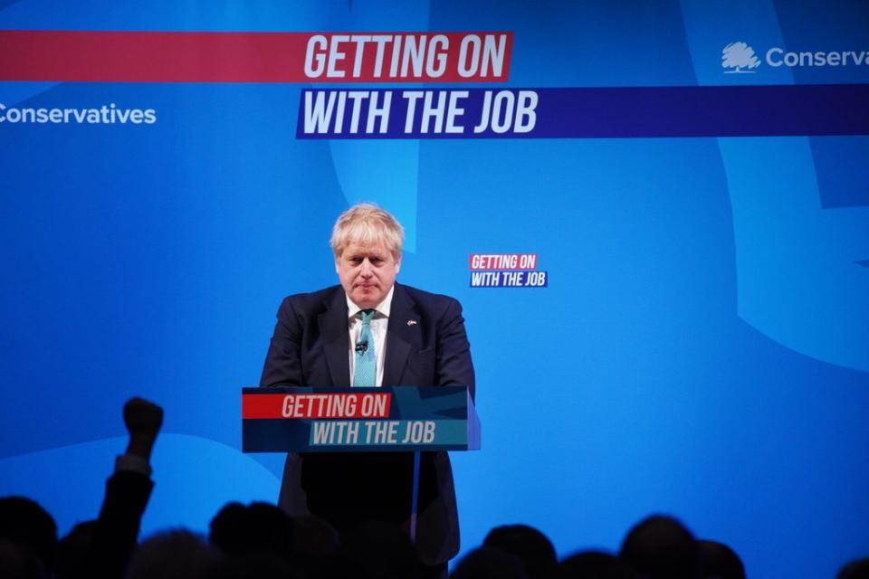 Boris Johnson speaking at the Conservative Party spring forum in Blackpool (Peter Byrne/PA) (PA Wire)