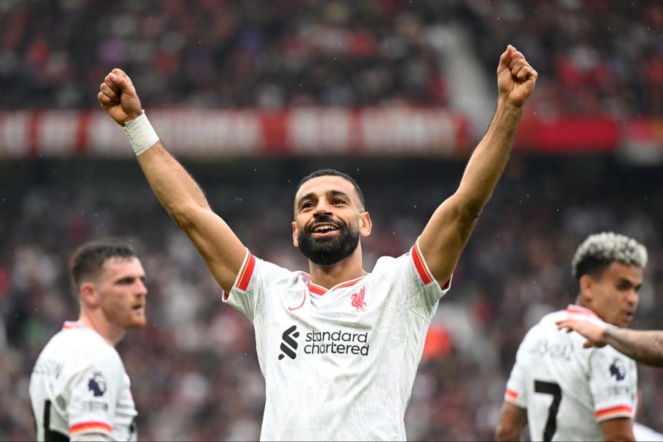 Mohamed Salah celebrates scoring Liverpool’s third goal (Getty Images)