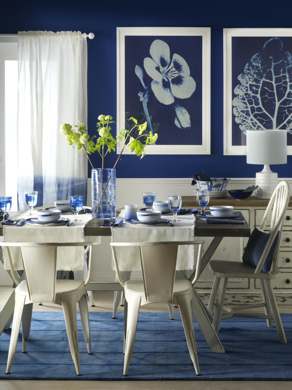 8. Dive into deep blue in the dining room