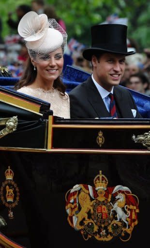 Catherine, Duchess of Cambridge, and Prince William during a carriage procession celebrating the queen's Diamond Jubilee in June. Their first engagement will be an orchid naming ceremony in Singapore when flowers will be named after them
