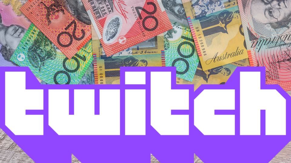 The Twitch logo and Australian currency