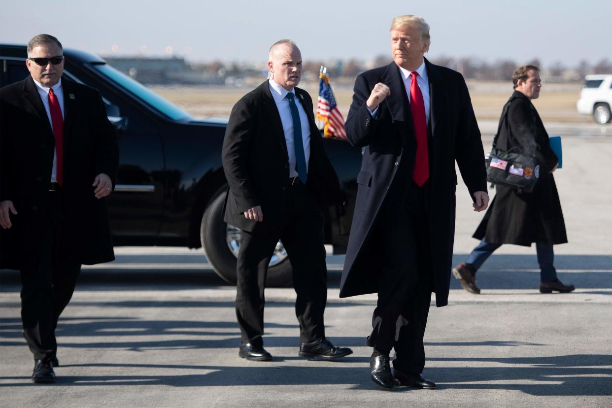 US President Donald Trump arrives at Kansas City International Airport in Missouri, on December 7, 2018.