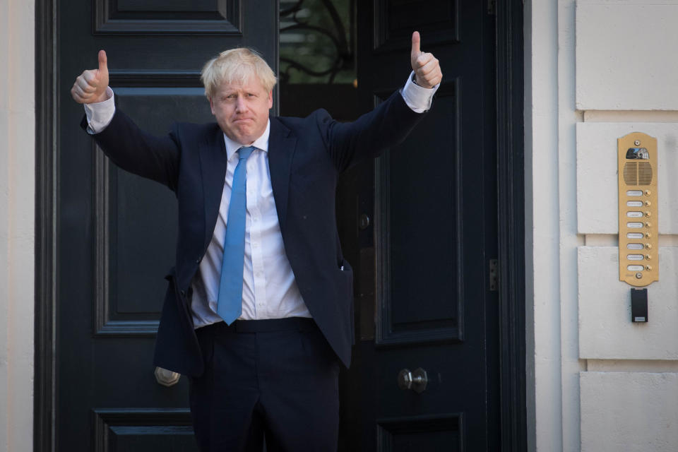 Newly elected leader of the Conservative party Boris Johnson arrives at Conservative party HQ in Westminster, London, after it was announced that he had won the leadership ballot and will become the next Prime Minister.