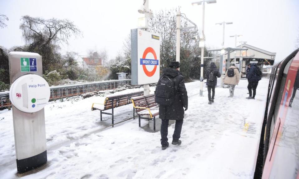 Snow in Brent Cross station this weekend.
