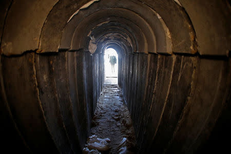 A general view shows the interiors of what the Israeli military say is a cross-border attack tunnel dug from Gaza to Israel, on the Israeli side of the Gaza Strip border near Kissufim January 18, 2018. REUTERS/Jack Guez/Pool