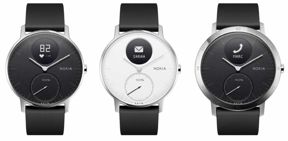 The Nokia Steel HR is available in small models (left, middle) and large (right).