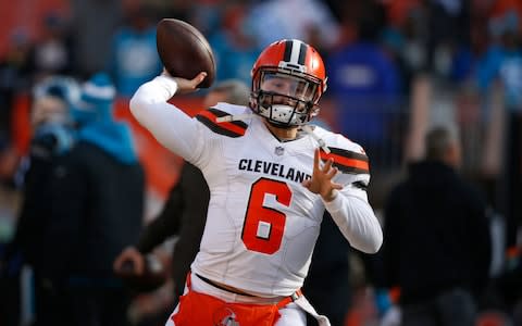 Cleveland Browns quarterback Baker Mayfield warms up before an NFL football game against the Carolina Panthers, in Cleveland. As Baker Mayfield threw passes to his receivers and backs before Sunday's game against Carolina, Browns interim coach Gregg Williams knew his rookie quarterback was going to have a good game. It wasn't anything Williams saw. It was a sound - Credit: PA