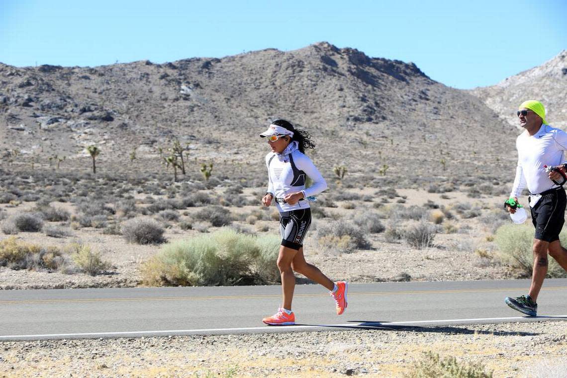 Austin, Texas' Brenda Guajardo approaches the Darwin checkpoint at the 90-mile mark. She finished 10th overall (and second female) in 28:40:13. Eighty-four of the 97 runners who started the race finished.