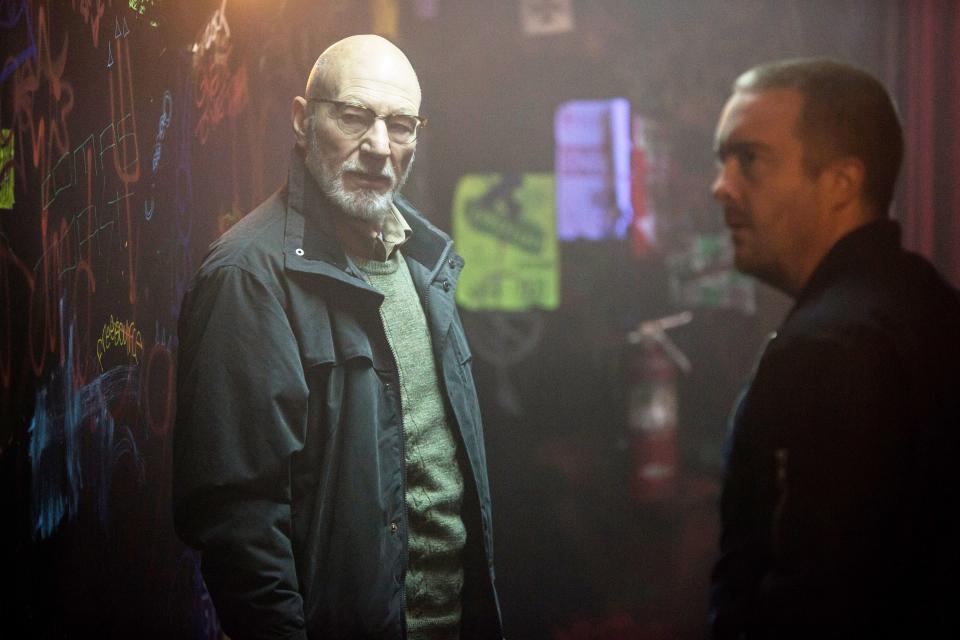 <h1 class="title">GREEN ROOM, from left: Patrick Stewart, Macon Blair, 2015. ph: Scott Green/ © A24 /courtesy Everett</h1><cite class="credit">Courtesy Everett Collection</cite>