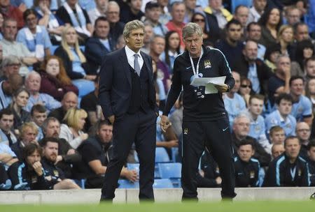 Football - Manchester City v Watford - Barclays Premier League - Etihad Stadium - 29/8/15 Manchester City manager Manuel Pellegrini with assistant manager Brian Kidd Reuters / Rebecca Naden Livepic