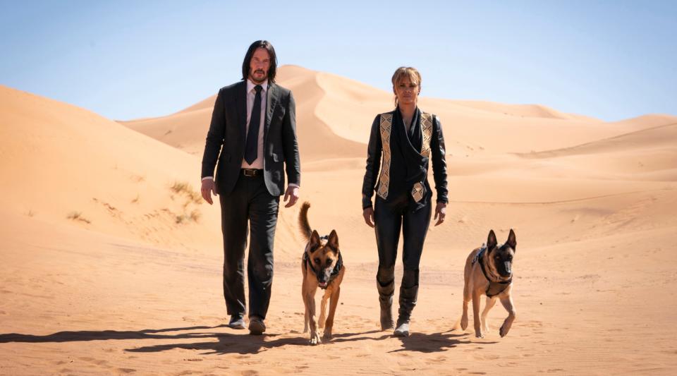 John Wick (Keanu Reeves), Sofia (Halle Berry) and her battle-ready Malinois find heaps of trouble in the new action film 
