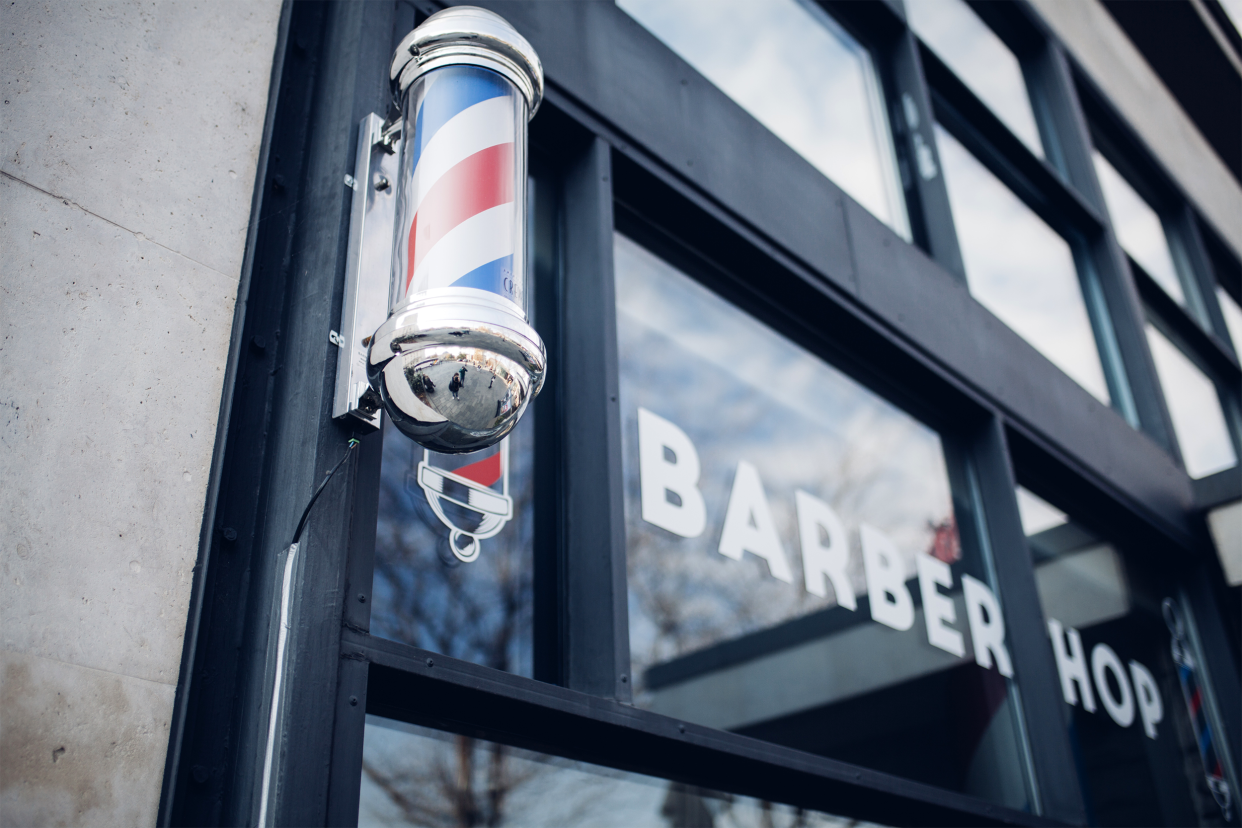 Blue and red barbershop pole