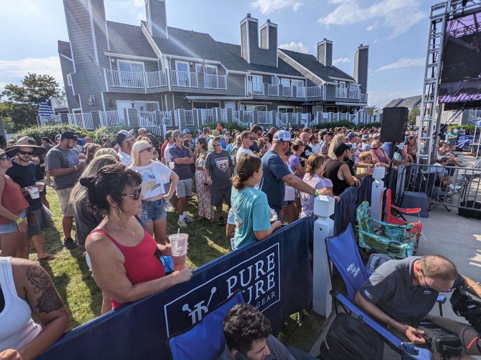 Fans pack the viewing area at Harbour Island Marina as action heats up on day 3 of the White Marlin Open on Wednesday, Aug. 10, 2022.