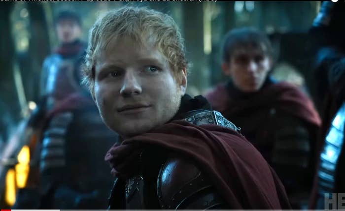 Ed Sheeran in medieval armor as a cameo on GOT